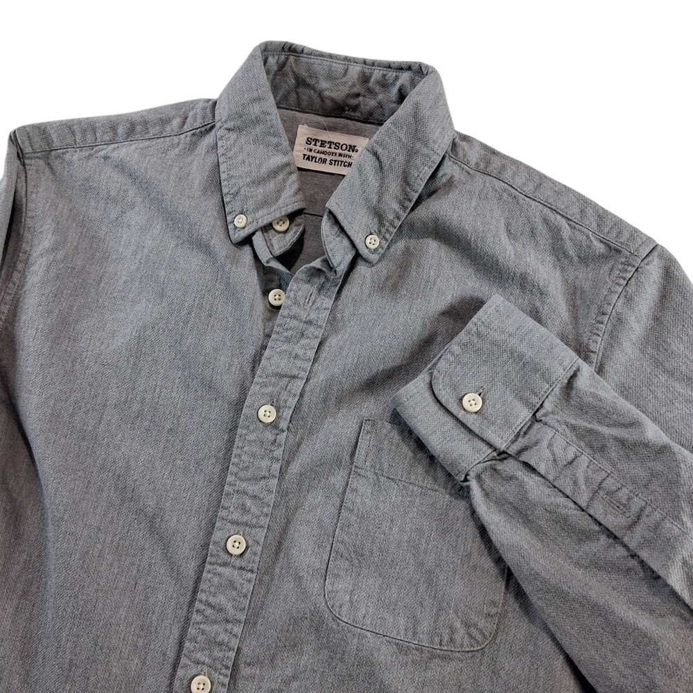 Stetson Taylor Stitch Button Down Mens 38 Grey Organic Cotton Jack Shirt